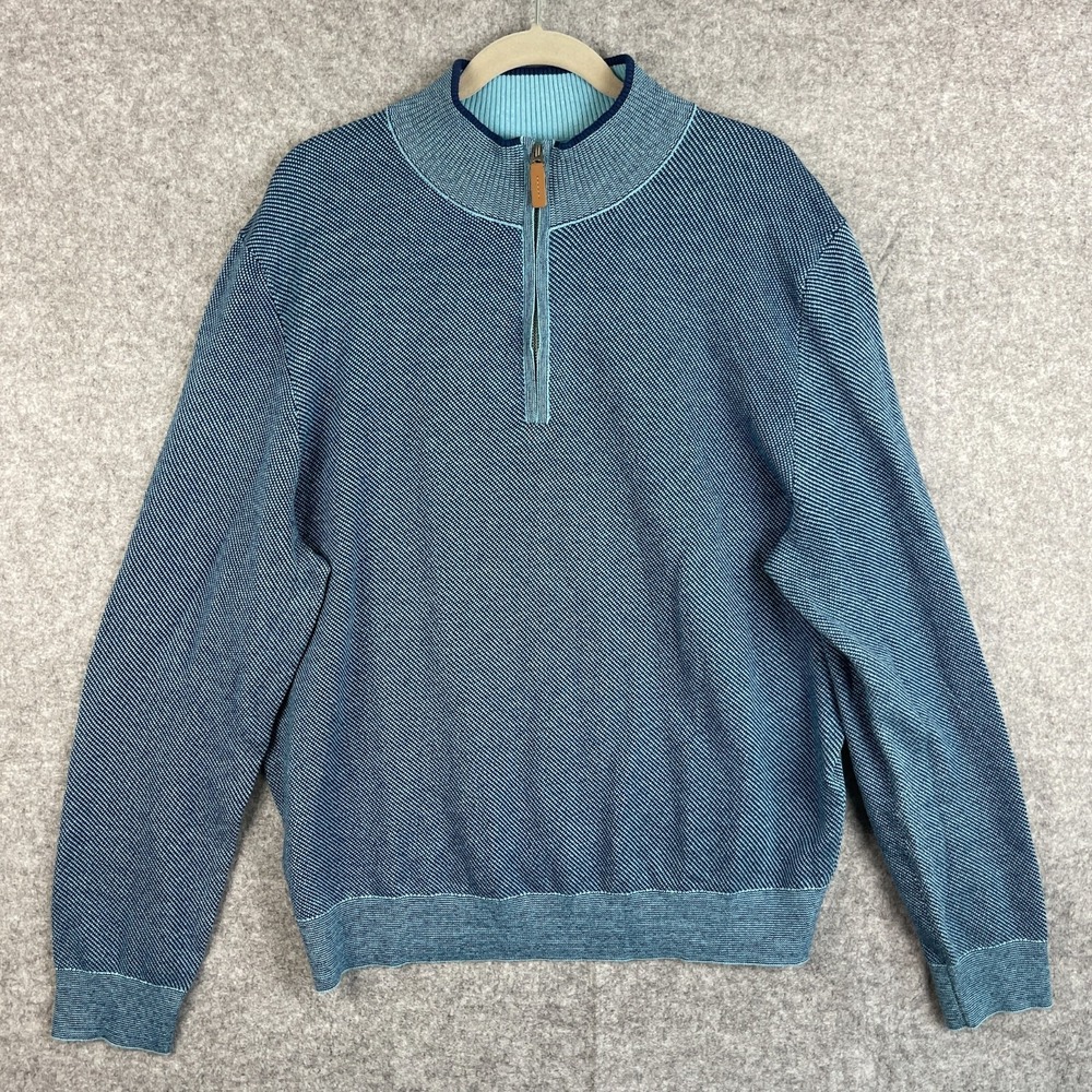 St Johns Bay Super Soft Sweater Mens XL Blue 1/4 Zip Mock Neck Knit Pullover NWT